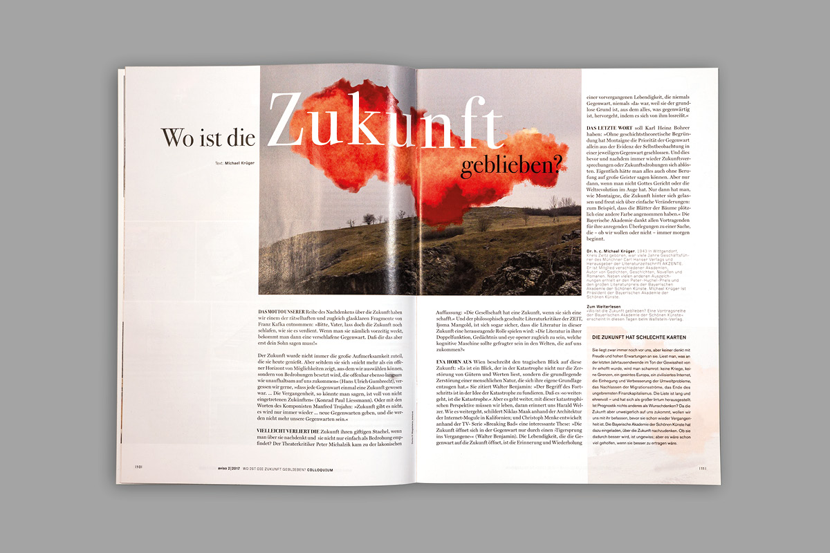 Moderne Doppelseite für das Magazin für Kunst und Wissenschaft in Bayern.