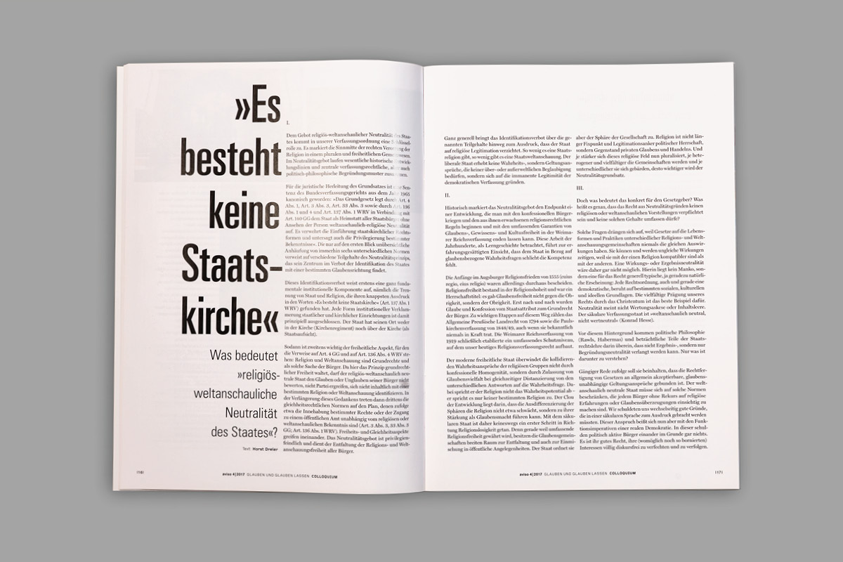 Gestaltung einer Innenseite für das Magazin aviso mit typografischen Mitteln.