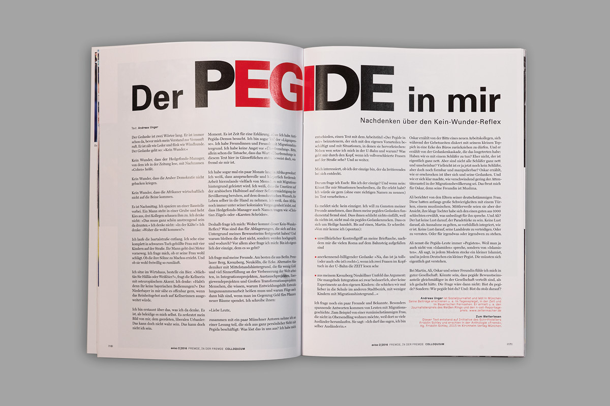 Gestaltung einer typografischen Komposition für eine Innenseite der Zeitschrift aviso.