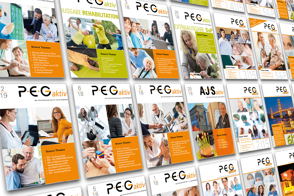 Cover Design für Zeitschriften der PEG in München.