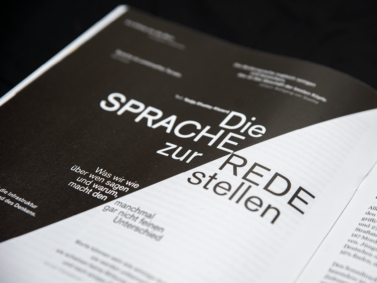 Typografische Gestaltung einer Innenseite der Zeitschrift aviso aus München.